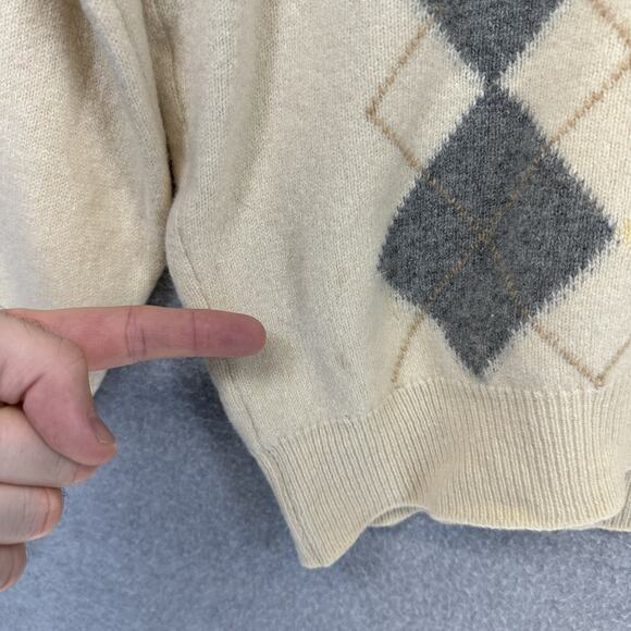 Vintage Pringle Scotland Argyle Sweater 100% Lambswool Men's Medium Cream - Picture 11 of 14